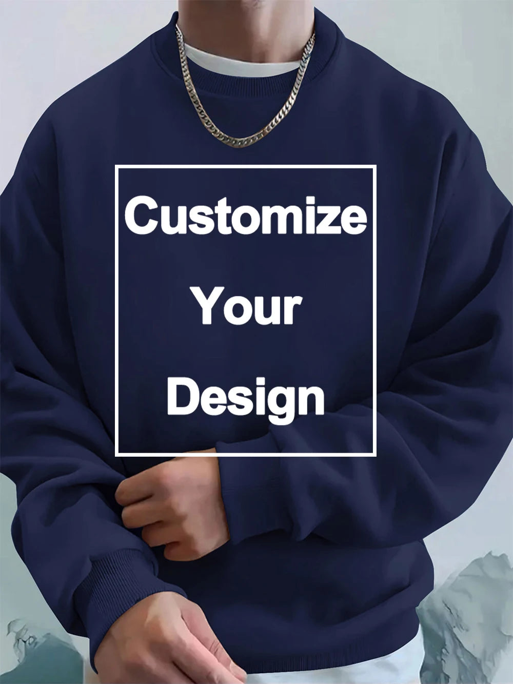Winter Custom Mens Sweatshirts Crewneck Hoodies DIY Logo/Graphic Tops Street Fleece Warm Loose Pullovers Casual Men's Clothes