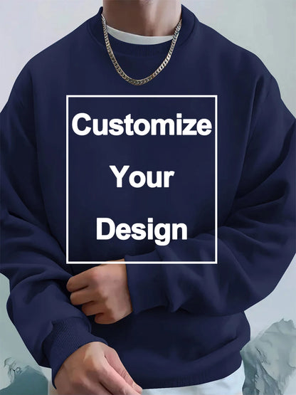 Winter Custom Mens Sweatshirts Crewneck Hoodies DIY Logo/Graphic Tops Street Fleece Warm Loose Pullovers Casual Men's Clothes