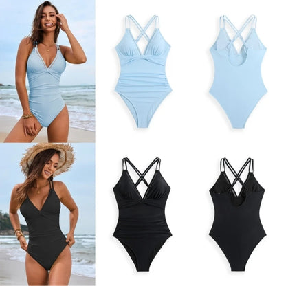 Women Push Up Bathing Suit 1 Swimsuit Ladies Double Straps Swimwear Fashion V-Neck Swimming Suit for Beachwear X7JD