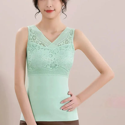 Winter Women Warm Thermal Tank Tops With Bra Padded Soft Thick Fleece Undershirt Stretch Velvet Thermal Vest Singlet Underwear