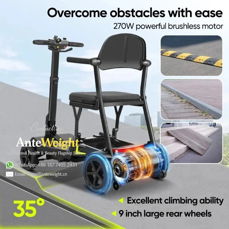 16KG Lightweight Mobility Scooter for Travel Portable Airline Approved 270W Brushless Electric Folding Scooter for Elderly