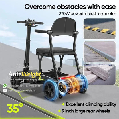 16KG Lightweight Mobility Scooter for Travel Portable Airline Approved 270W Brushless Electric Folding Scooter for Elderly
