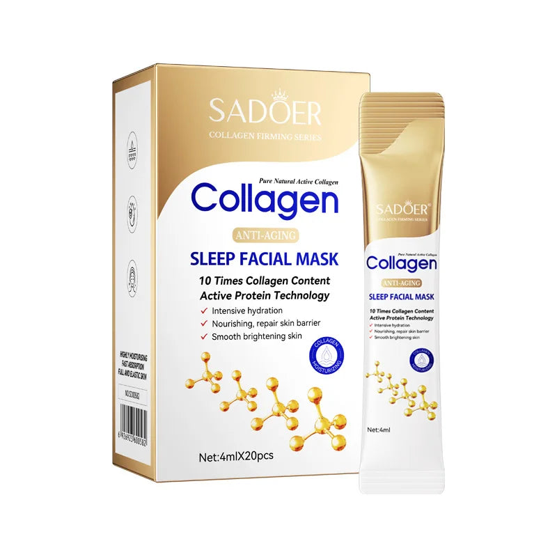Collagen Anti-Wrinkle Hydrating and Moisturizing Sleep Mask, Collagen Anti-Wrinkle Ampoule Serum, Collagen Multi-Effect Cleansing Soap, Collagen Anti-Chapping Lip Balm, Collagen Skin Moisturizing Cream.