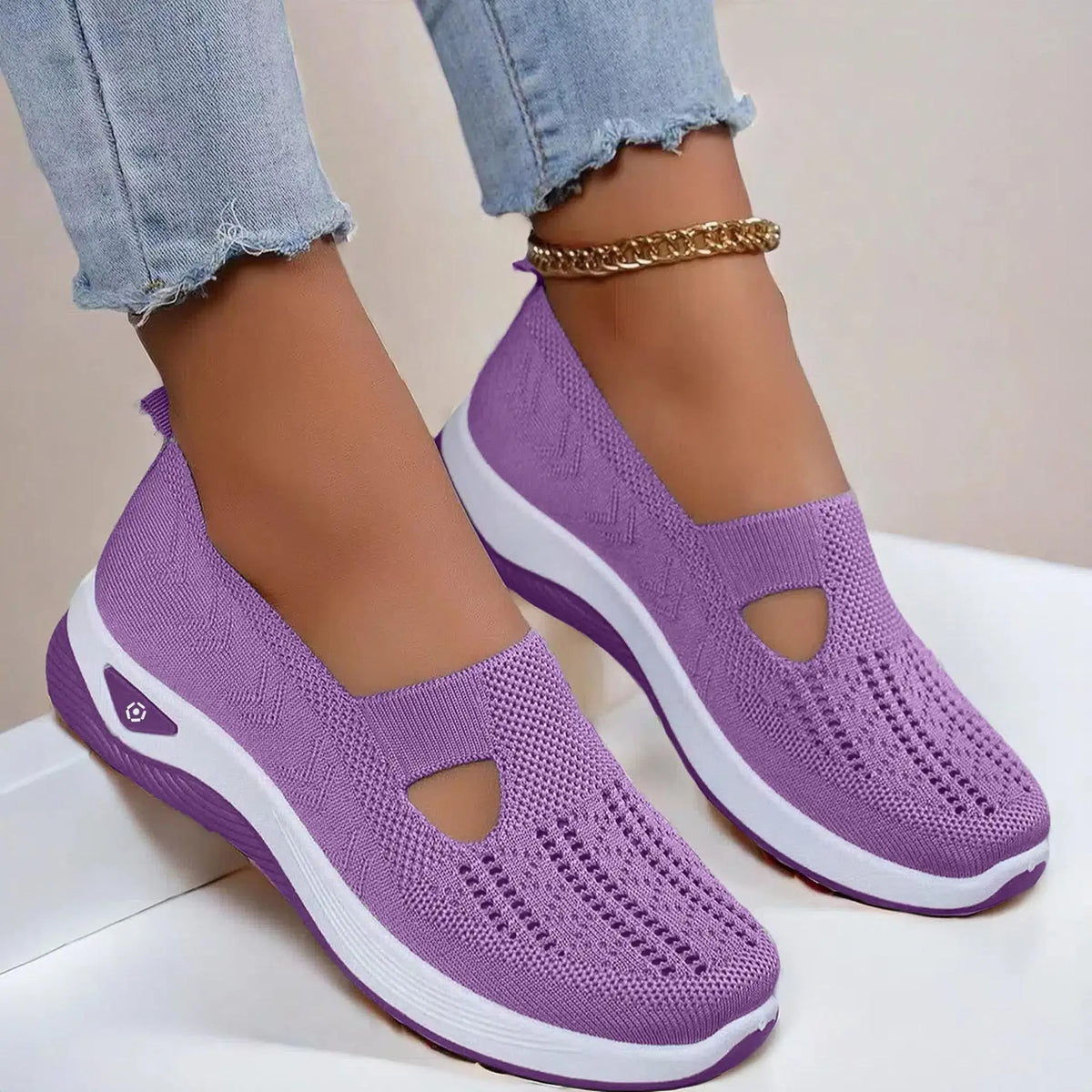 Woman Summer Breathable Mesh Flat Shoes Women Knitted Loafers Elderly Women's Shoes Mom Sneakers Middle-aged Women Casual Shoes