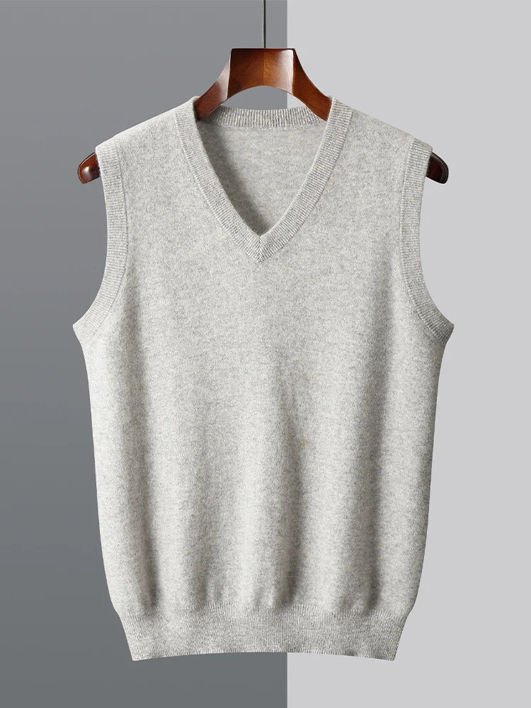Autumn Winter Men's Wool Vests V-neck Sleeveless Pullover Sweater 100% Merino Wool Knitted Basic Smart Casual Cashmere Waistcoat