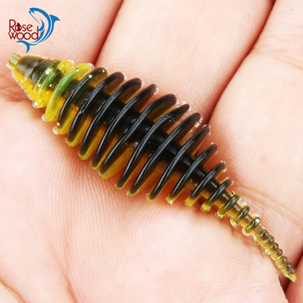 Rosewood Ribbed Worm Soft Plastic Lure Shad Bait 3.6cm/5.3cm For Perch Trout Bass Pike Fishing Tackle Jig Head Drop Shot Pesca