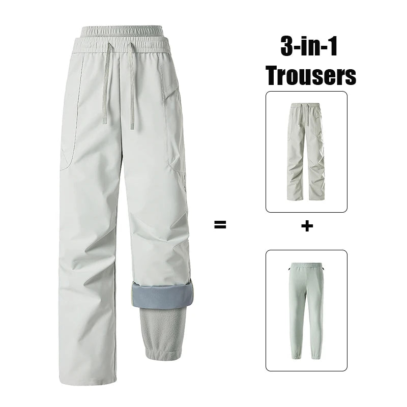 Unisex Hiking Pants Male Outdoor Detachable 3 In 1 Windproof Waterproof Climbing Trousers Women Breathable Camping Skiing Pants