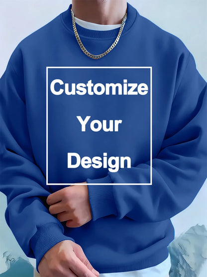 Winter Custom Mens Sweatshirts Crewneck Hoodies DIY Logo/Graphic Tops Street Fleece Warm Loose Pullovers Casual Men's Clothes