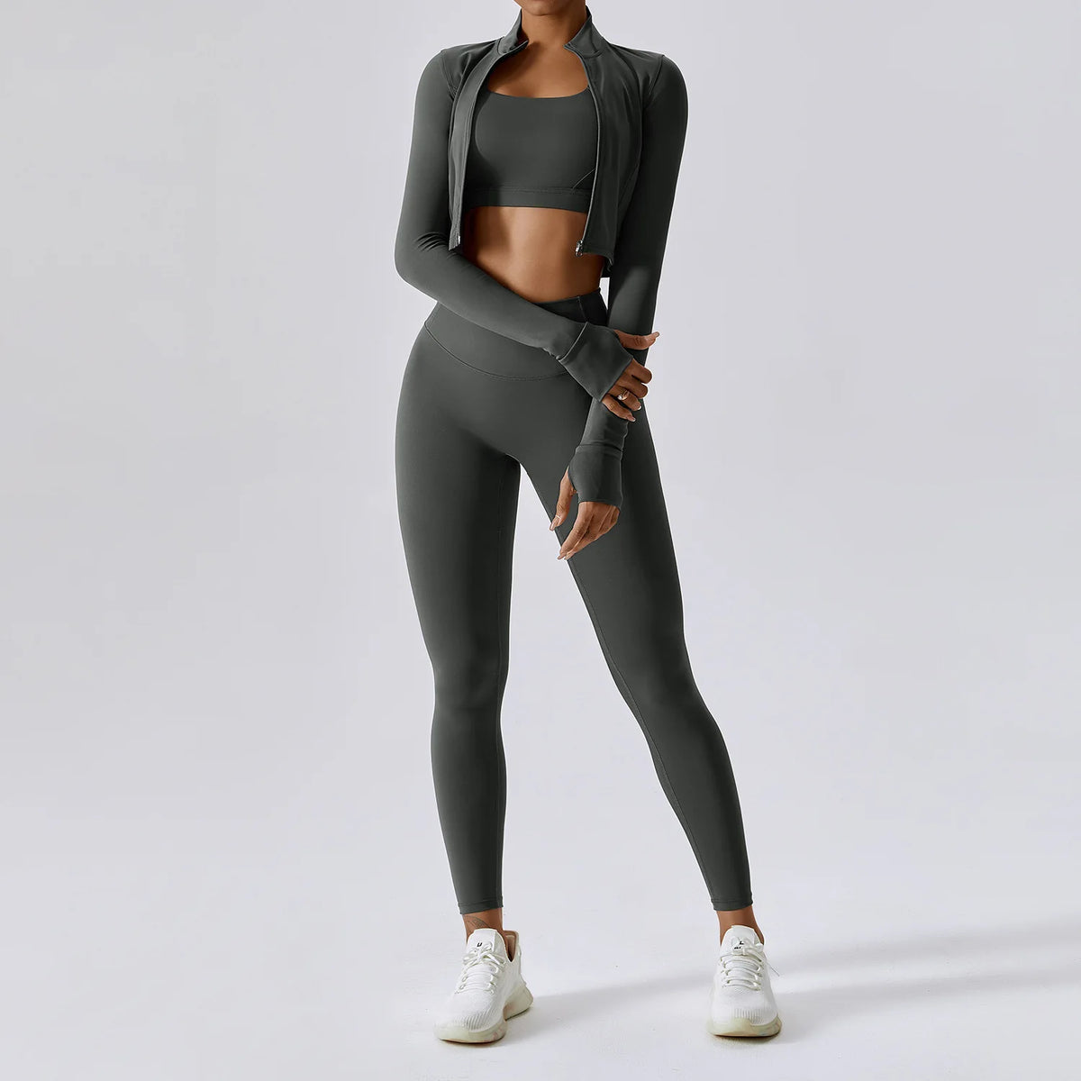 Workout Outfit Active Wear 3 Pieces Workout Clothes For Women Sports Bra High Waist Gym Leggings Long-Sleeved Fitness Sportswear