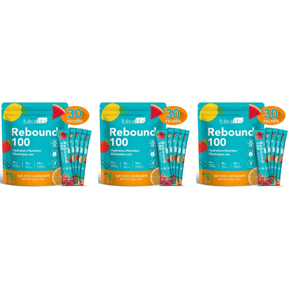 Halmonlabs Rebound 100 Electrolyte Mix Powder Daily Hydration Support with Calcium, Magnesium, Potassium & Sodium 30 Packets