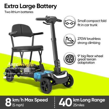 16KG Lightweight Mobility Scooter for Travel Portable Airline Approved 270W Brushless Electric Folding Scooter for Elderly