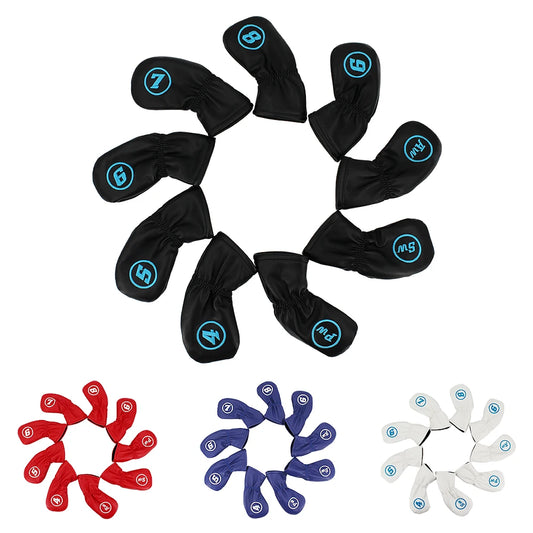 9Pcs/Set Golf Cover Iron Pole Head Covers Putter Protector Outdoor Sports Universal With Number Tags Waterproof PU Leather