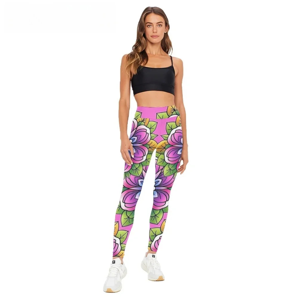 High Waist Yoga Pants Watercolor Splatter Printed All Season Naked Feel Leggings Slimming Workout Tights Trendy Fitness Bottoms