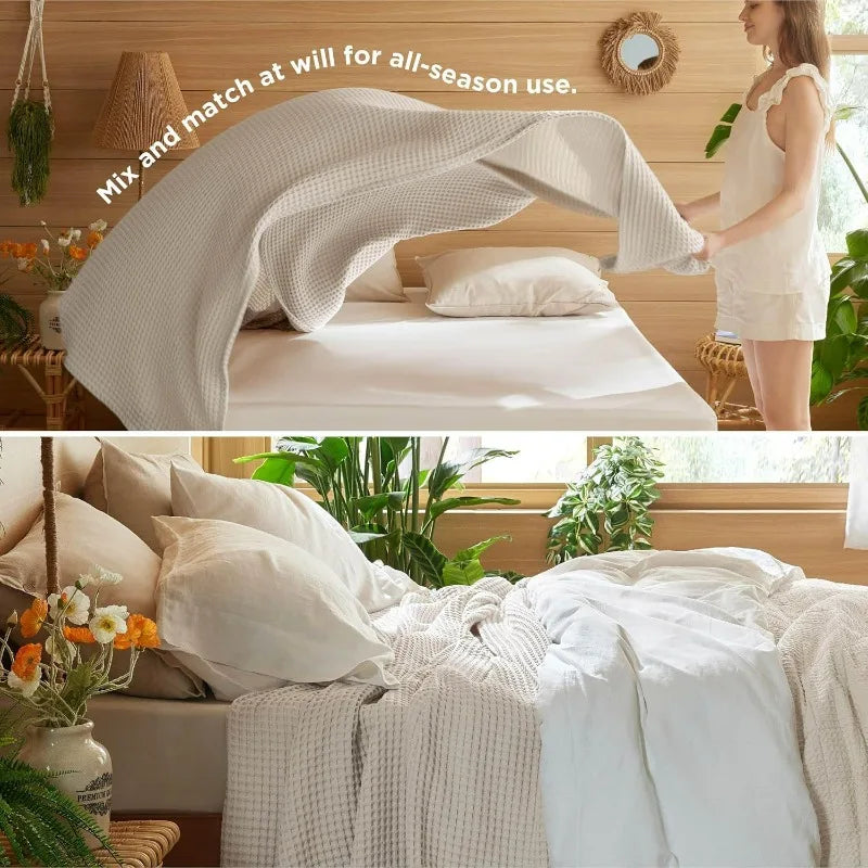 Cotton Waffle Weave Blanket for Spring Summer Ultra Soft Waffle Weave King Blanket for Bed Thin Lightweight Breathable