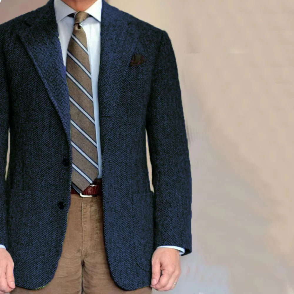 Dark Gray Business Suits Blazer Men Herringbone Notch Lapel Tuxedo Jacket Wedding Prom Party Grooms For Autumn Winter