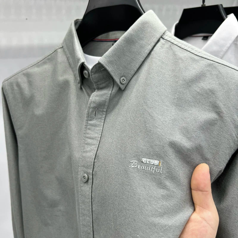 Advanced 100% cotton Oxford spun long sleeve shirt autumn brand fashion business square collar top Korean casual men's clothing