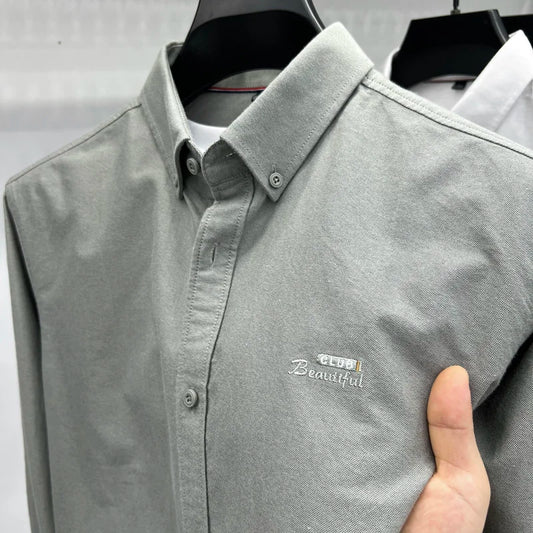 Advanced 100% cotton Oxford spun long sleeve shirt autumn brand fashion business square collar top Korean casual men's clothing