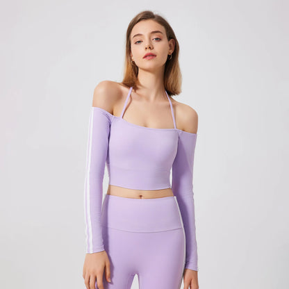 Yoga Tops for Women Long Sleeve Workout Shirts Gym T-shirts Off Shoulder Jogging Tights Activewear