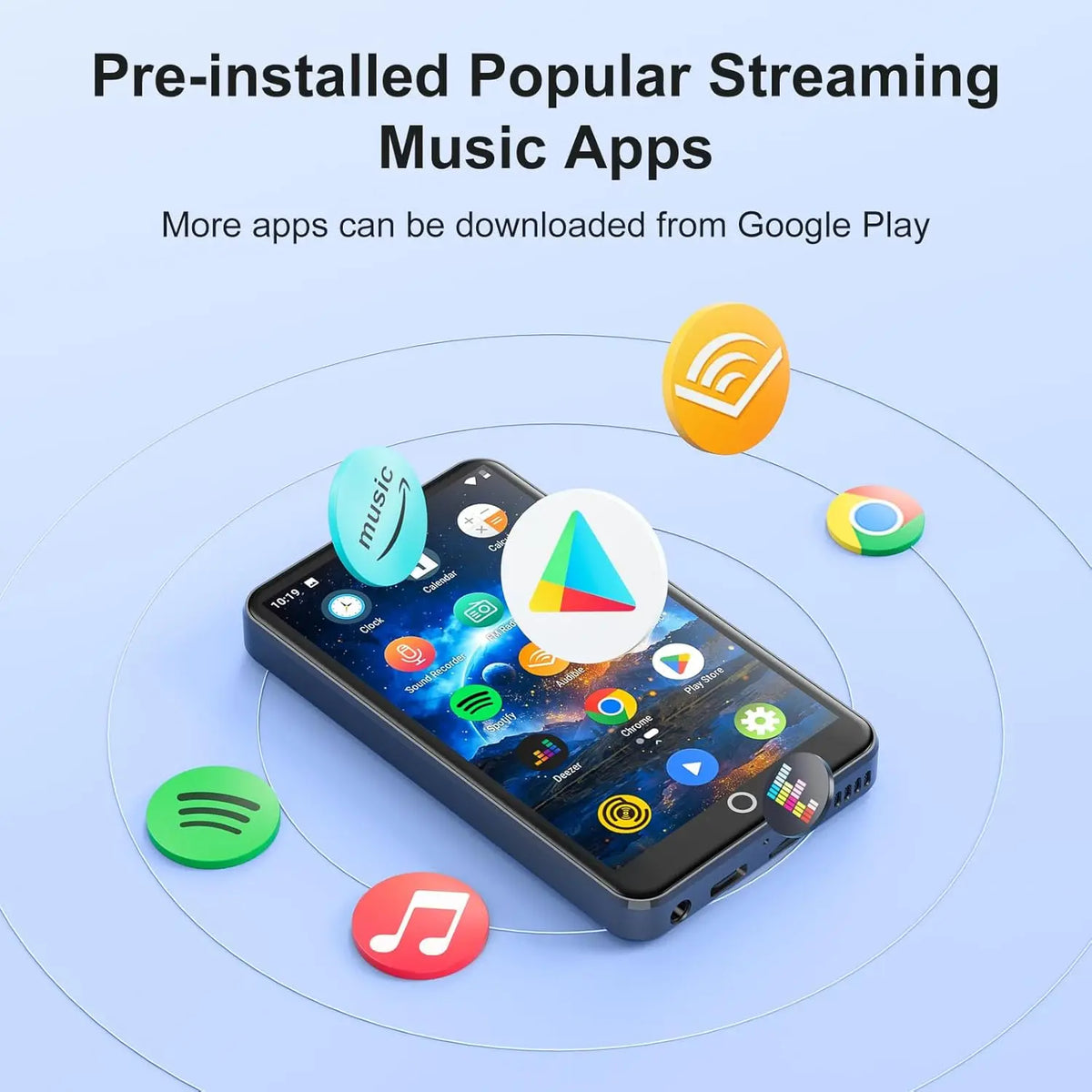 MECHEN MP3 Player Android 9.0 with Bluetooth and WiFi，MP3 MP4 Player with Spotify，Audible，Pandora， Up to 512 GB (Grey))