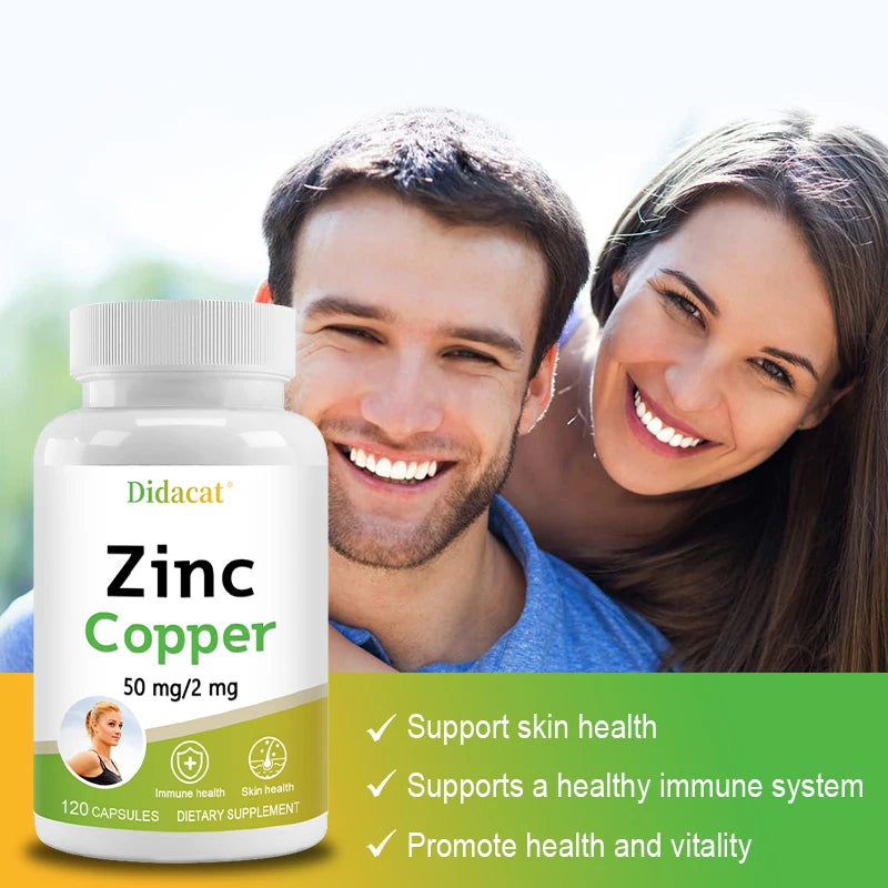 Zinc and Copper Dietary Supplement, 120 Capsules, Mineral and Antioxidant Supplement, Immunity and Mood, Supports Skin Health