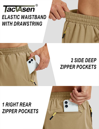 TACVASEN Mens Hiking Shorts Summer 7" Quick Dry Lightweight 3 Zipper Pockets Workout Gym Fitness Athletic Running Shorts Male