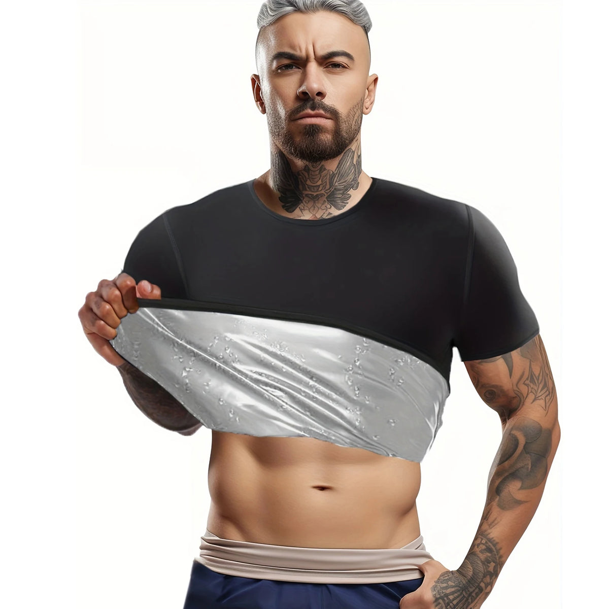 Sauna Sweat Suit Shapewear Top Short Sleeves Men Performance T-Shirt Comfortable Workout Tee Men's Body