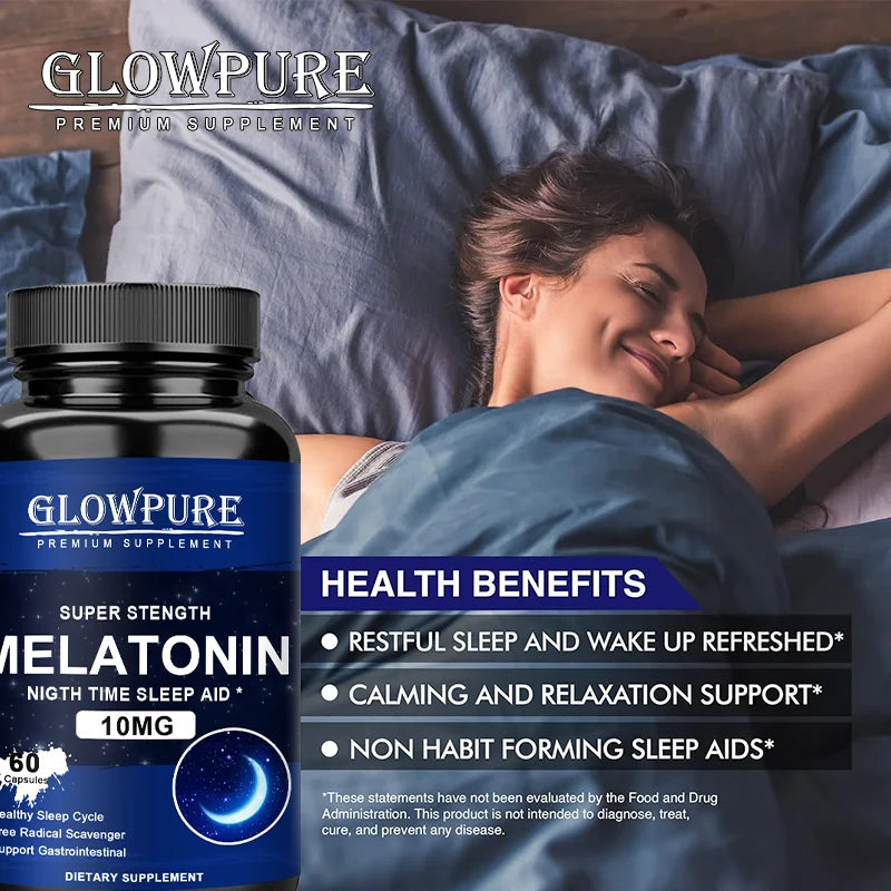 Melatonin 10 mg Capsules - Relieve Insomnia Healthy Sleep Quality Deep Sleep Stress Relief