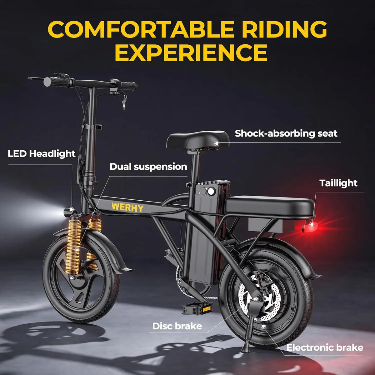 Electric Bike for Adults, 500W Motor, 20 MPH Max Speed Folding Ebike, 14" Electric Bicycles, Max 20/30 Miles Range