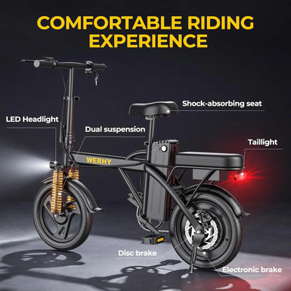 Electric Bike for Adults, 500W Motor, 20 MPH Max Speed Folding Ebike, 14" Electric Bicycles, Max 20/30 Miles Range