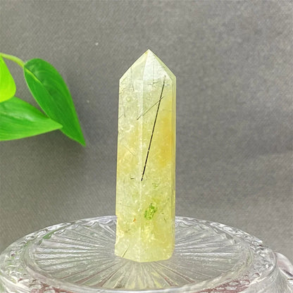 1PC Natural Green Grape Black Hair Crystal Tower Crystal Obelisk for Meditation Chakra Home Decor Magic Gemstone