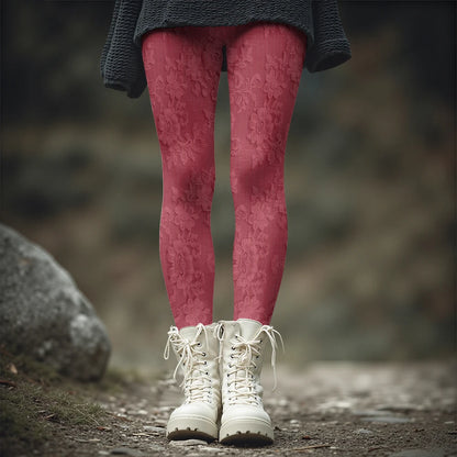 Fashion Women's Slim-Fit Leggings Wine Red Floral Pants Autumn Winter Stylish Thick Warm Pants Sexy Tights for Outdoor Wear