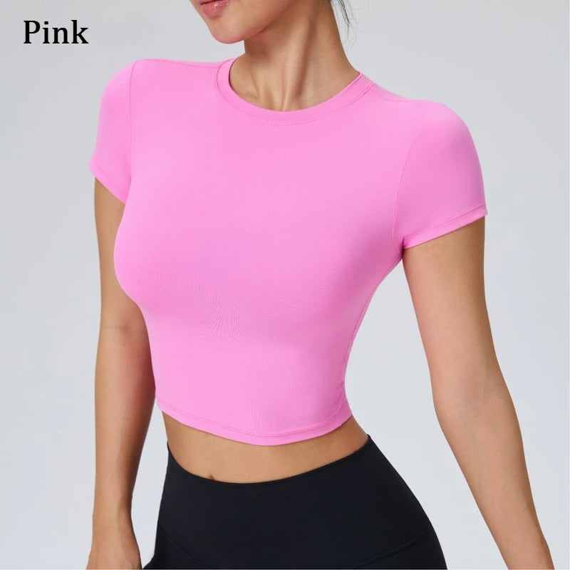 Women Yoga Top Workout Clothes Sport T Shirts Fitness Clothes Short Sleeve Yoga Shirt Gym Crop Top Running Active Wear Sport Top