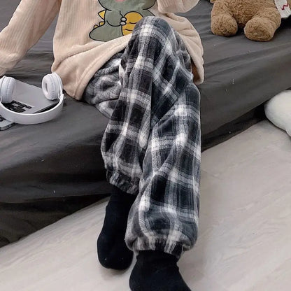 Winter Sleep Bottoms Women Coral Fleece Warm Thick Elastic Waist Trousers Casual Soft hermal Sleepwear Female Bottoms Trousers