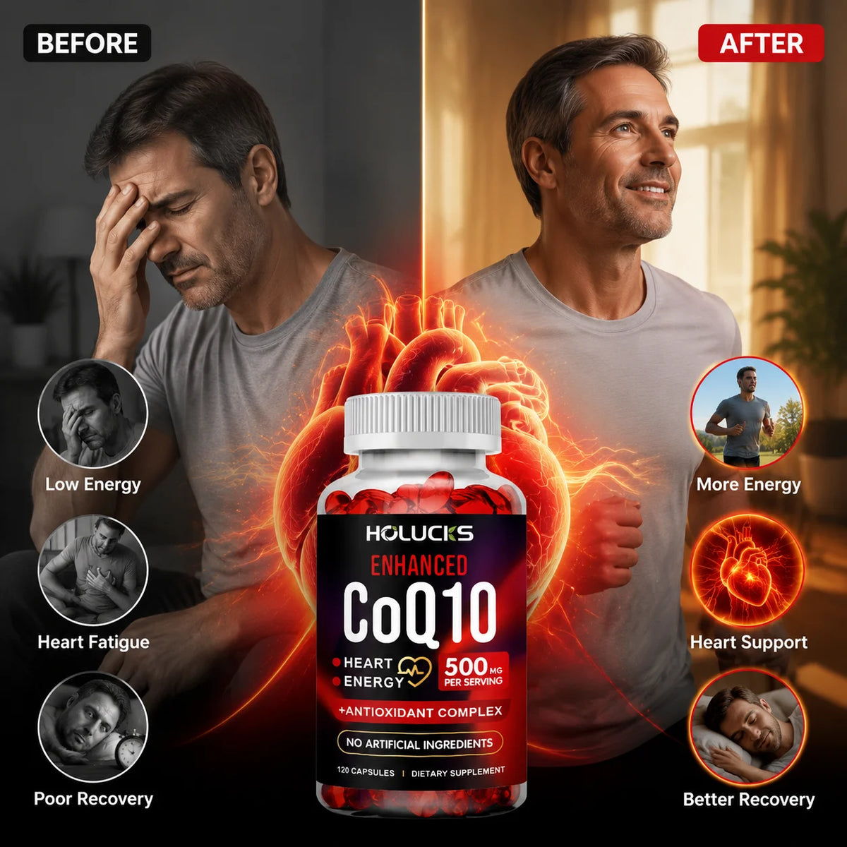 Coenzyme Q10 Supplement, for Heart & Cardiovascular Health Energy Boost, Blood Pressure Balance, Brain Function Support