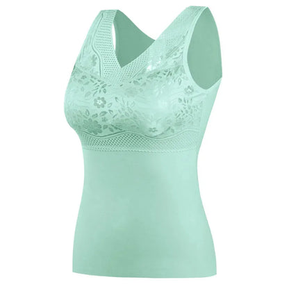 Winter Women Warm Thermal Tank Tops With Bra Padded Soft Thick Fleece Undershirt Stretch Velvet Thermal Vest Singlet Underwear