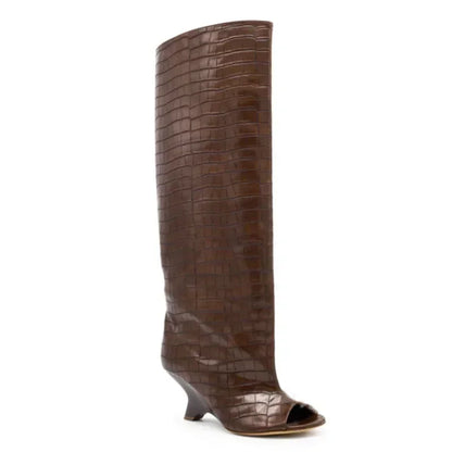 2026Women's Fish Mouth Thick High Heels Knee Length Cool Boots Slant Heel Fashion Show Large Size Spring/Summer Women's Boots