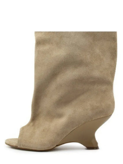 2026Women's Fish Mouth Thick High Heels Knee Length Cool Boots Slant Heel Fashion Show Large Size Spring/Summer Women's Boots