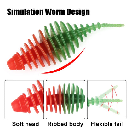 Rosewood Ribbed Worm Soft Plastic Lure Shad Bait 3.6cm/5.3cm For Perch Trout Bass Pike Fishing Tackle Jig Head Drop Shot Pesca