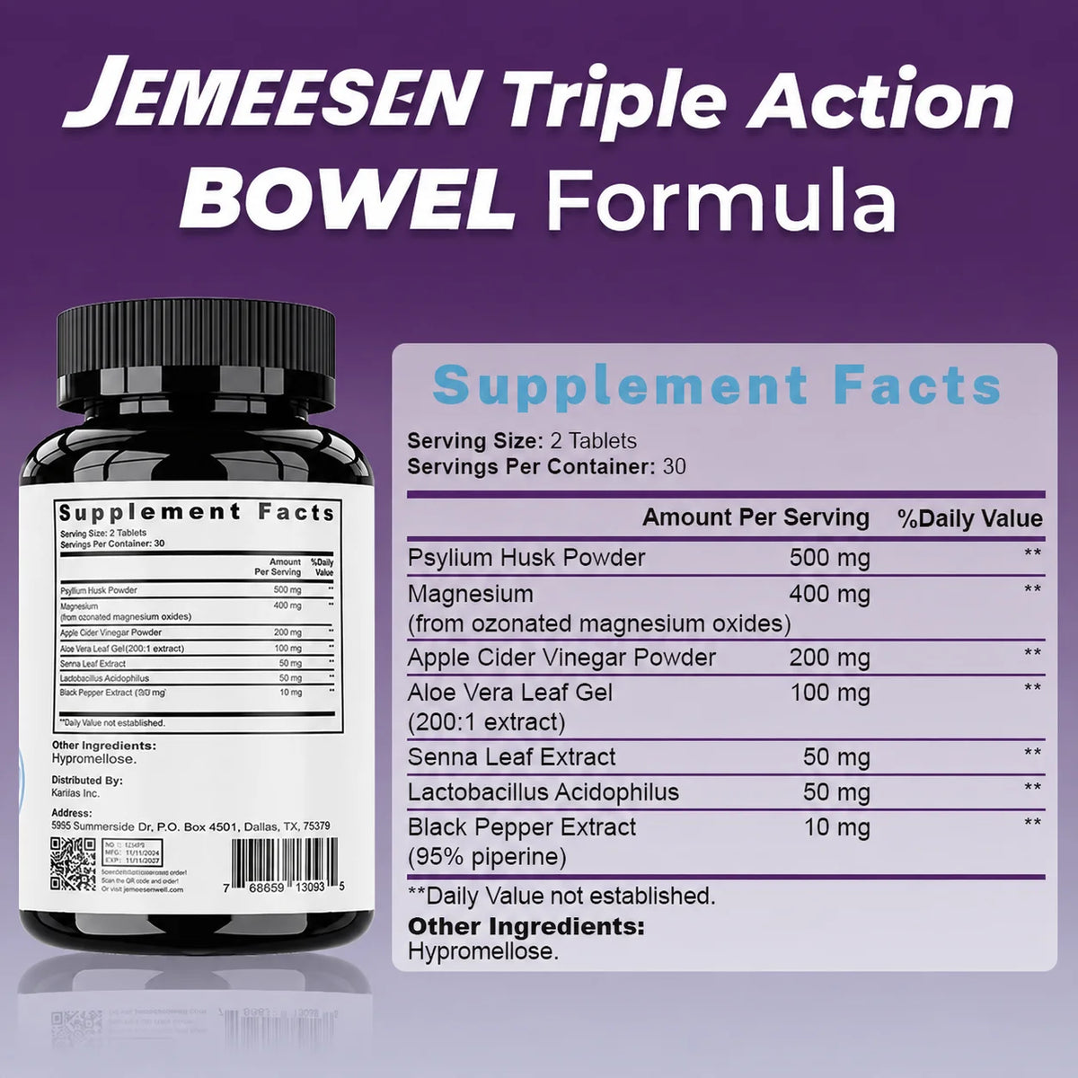 Composite dietary supplement (including psyllium/magnesium),gentle,promotes digestion,making the intestines more comfortable