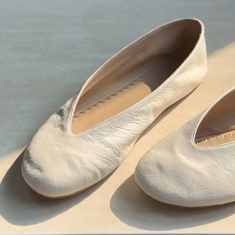 Simple Round Toe Shallow Single Shoes Early Autumn Retro New Lightweight Flats