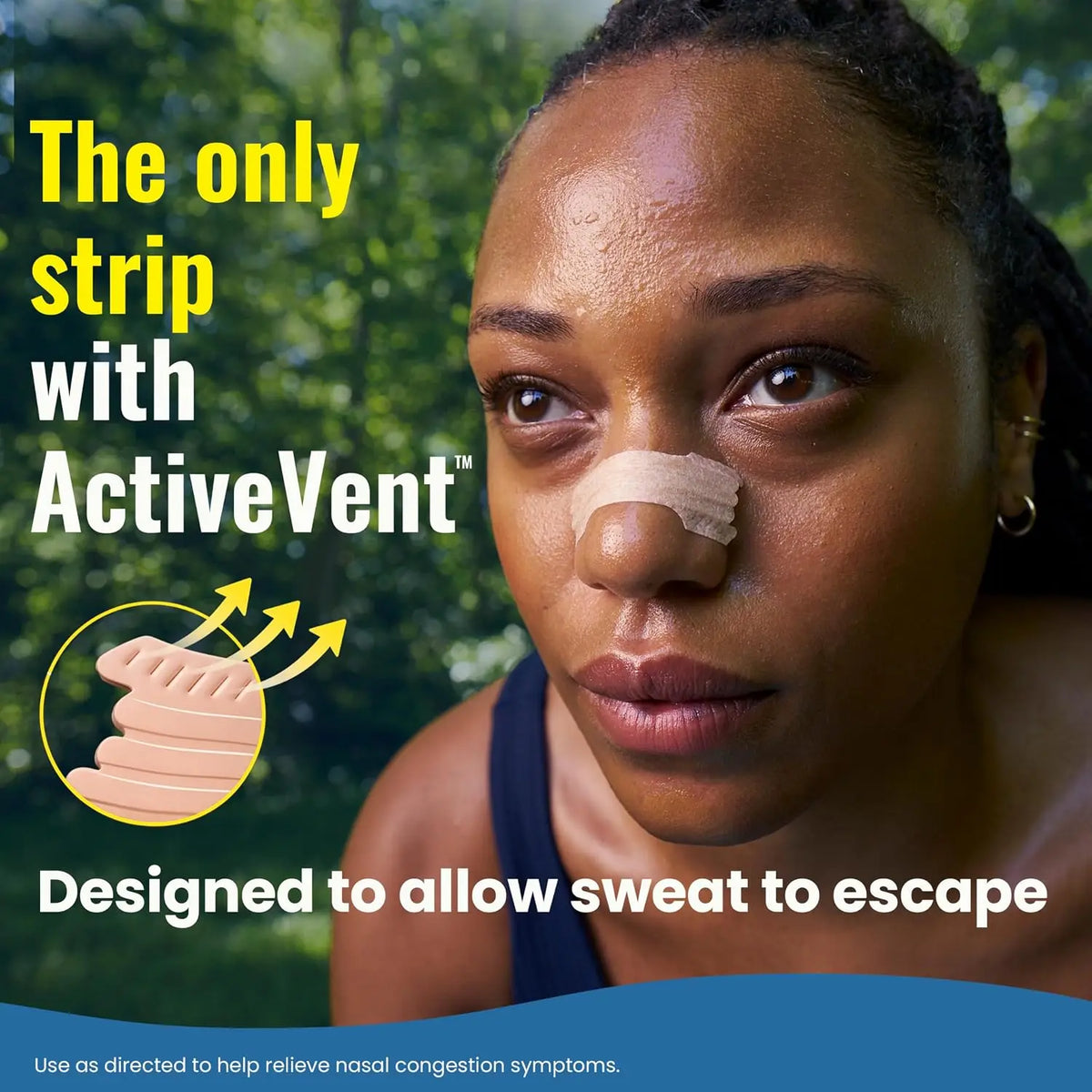 Breathe Right Sport Nasal Strips, Sweat‑Resistant ActiveVent Tan 44 Counts, Extra Strength Drug‑Free, Secure Hold During Workout, Easier Nasal Breathing for Sports Exercise & Sleep