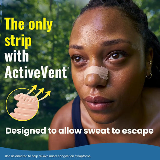 Breathe Right Sport Nasal Strips, Sweat‑Resistant ActiveVent Tan 44 Counts, Extra Strength Drug‑Free, Secure Hold During Workout, Easier Nasal Breathing for Sports Exercise & Sleep