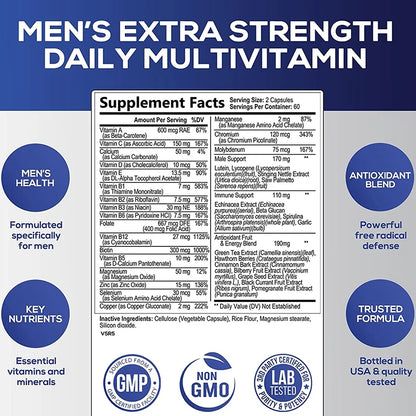 Men's Multivitamin Supplement - Supports Men's Multivitamin with Vitamins A, C, D, E & B12, Zinc, Calcium, Magnesium and More