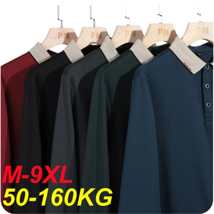Plus Size 7XL 8XL 9XL Autumn Long Sleeve Business Polo Shirt Men Breathable Casual Gym Jogging Golf Hiking Loose Big Polo Shirt