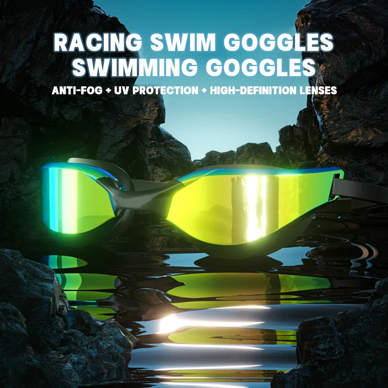 Professional Adult Racing Swim Goggles - High Definition, Waterproof, Anti-Fog, Wide-Angle Lenses with Adjustable Strap