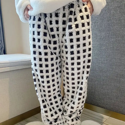 Winter Sleep Bottoms Women Coral Fleece Warm Thick Elastic Waist Trousers Casual Soft hermal Sleepwear Female Bottoms Trousers