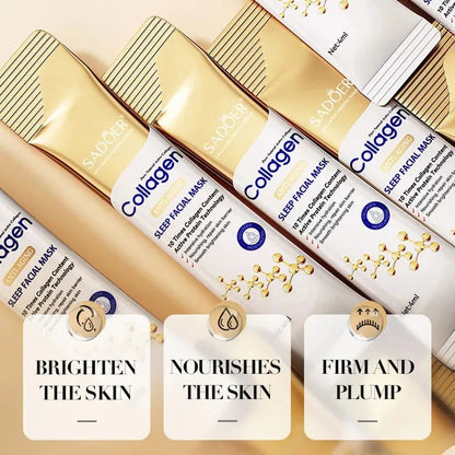 Collagen Anti-Wrinkle Hydrating and Moisturizing Sleep Mask, Collagen Anti-Wrinkle Ampoule Serum, Collagen Multi-Effect Cleansing Soap, Collagen Anti-Chapping Lip Balm, Collagen Skin Moisturizing Cream.
