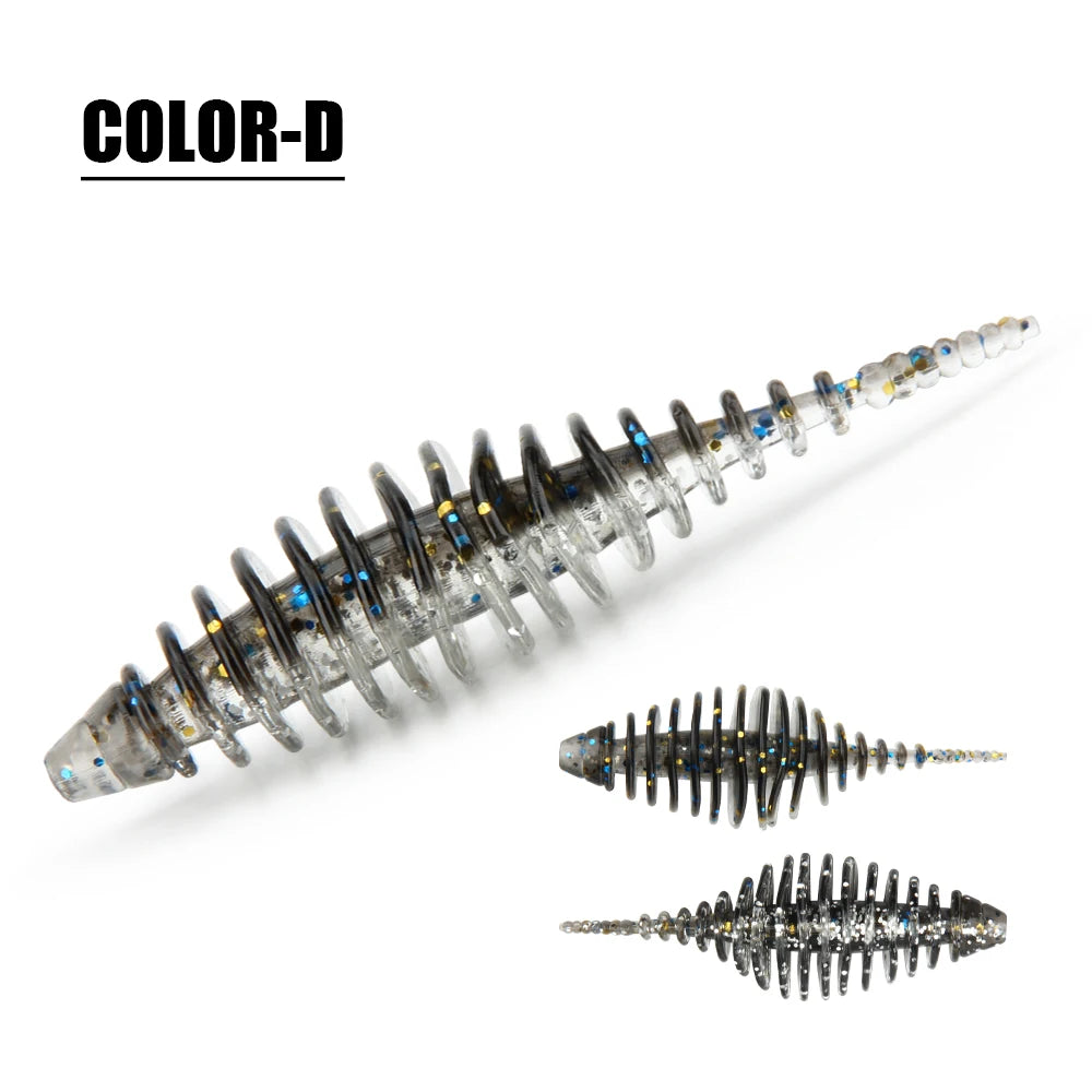 Rosewood Ribbed Worm Soft Plastic Lure Shad Bait 3.6cm/5.3cm For Perch Trout Bass Pike Fishing Tackle Jig Head Drop Shot Pesca