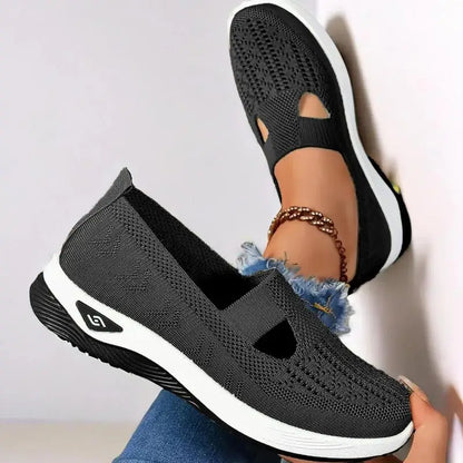 Woman Summer Breathable Mesh Flat Shoes Women Knitted Loafers Elderly Women's Shoes Mom Sneakers Middle-aged Women Casual Shoes