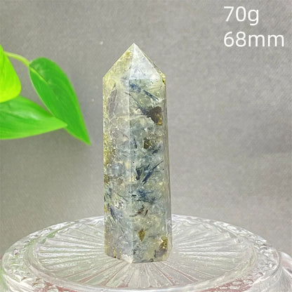 1PC Natural Green Grape Black Hair Crystal Tower Crystal Obelisk for Meditation Chakra Home Decor Magic Gemstone